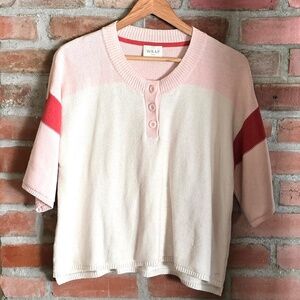 Wrap London Knit Top Henley, Size 10 (14 UK), Color Block Design